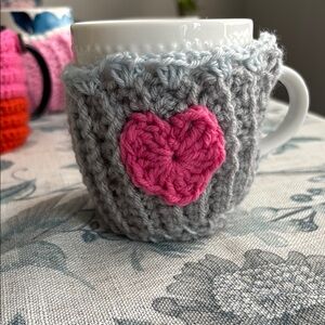 Gray Mug Cozy with Pink Heart
